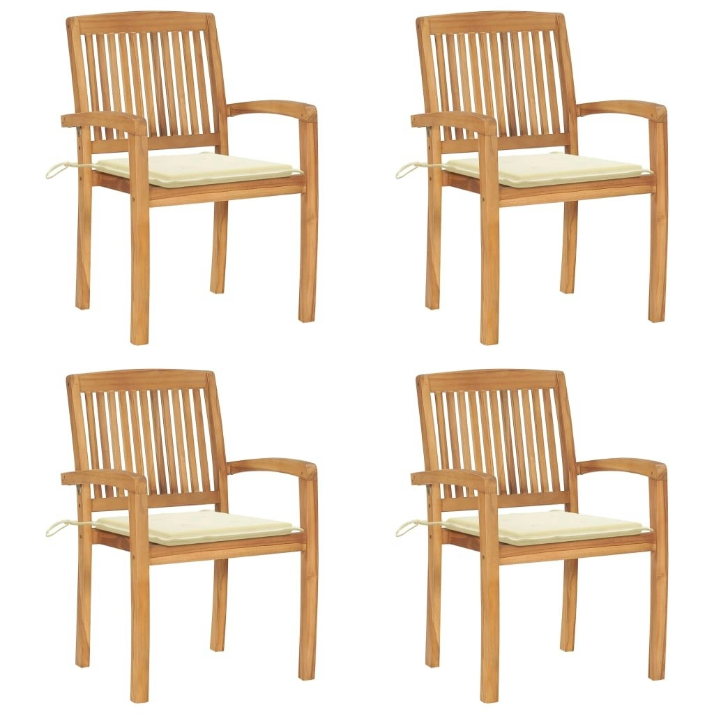 Stacking Garden Chairs with Cushions 4 pcs Solid Teak Wood 3073212