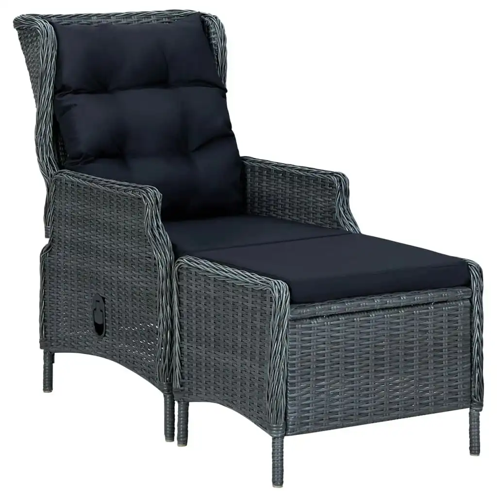 Reclining Garden Chair with Footstool Poly Rattan Dark Grey 313303