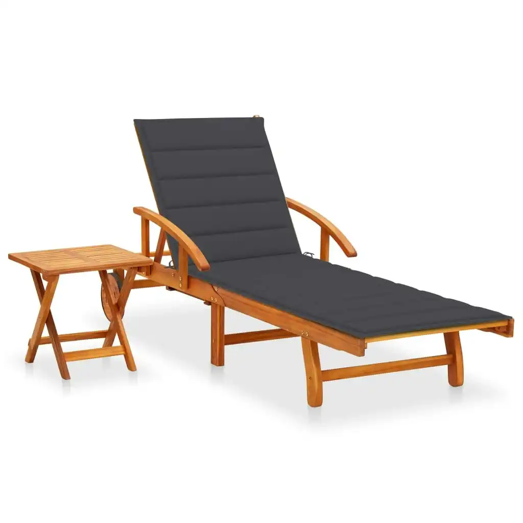 Garden Sun Lounger with Table and Cushion Solid Wood Acacia 3061617