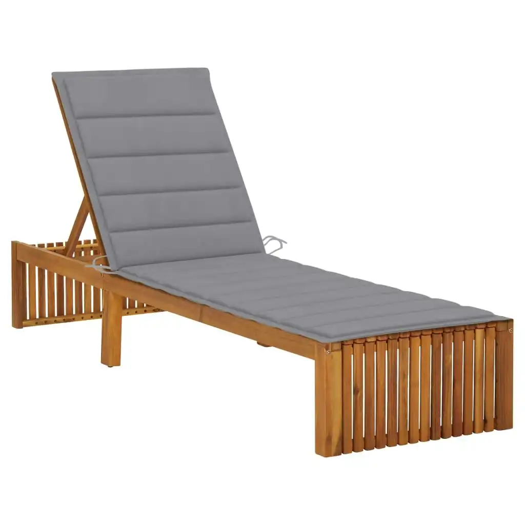 Sun Lounger with Cushion Solid Acacia Wood 3064150