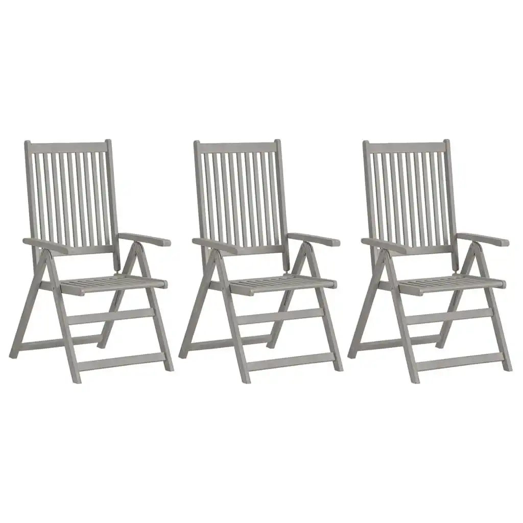 Garden Reclining Chairs 3 pcs Grey Solid Wood Acacia 310618