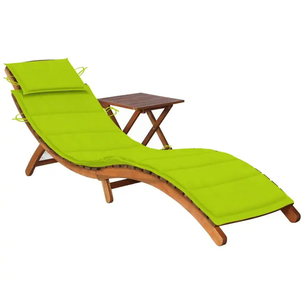 Garden Sun Lounger with Table and Cushion Solid Acacia Wood 3061598