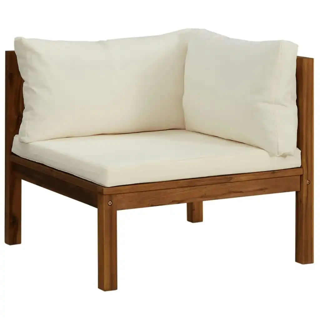 Sectional Corner Sofa with Cream White Cushion Acacia Wood 316287