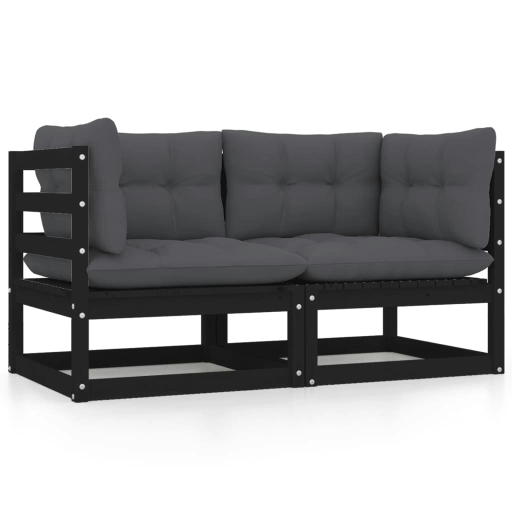 Garden 2-Seater Sofa with Cushions Black Solid Pinewood 805734