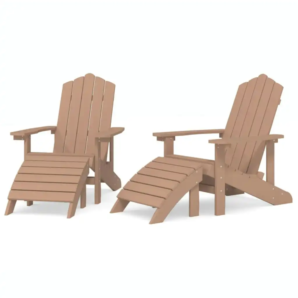 Garden Adirondack Chairs 2 pcs with Footstools HDPE Brown 3095698