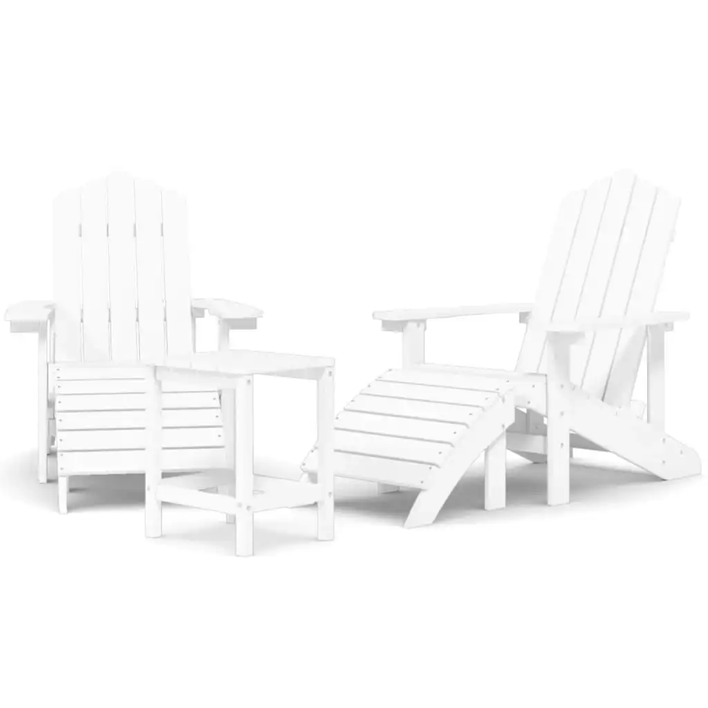 Garden Adirondack Chairs with Footstool & Table HDPE White 3095712