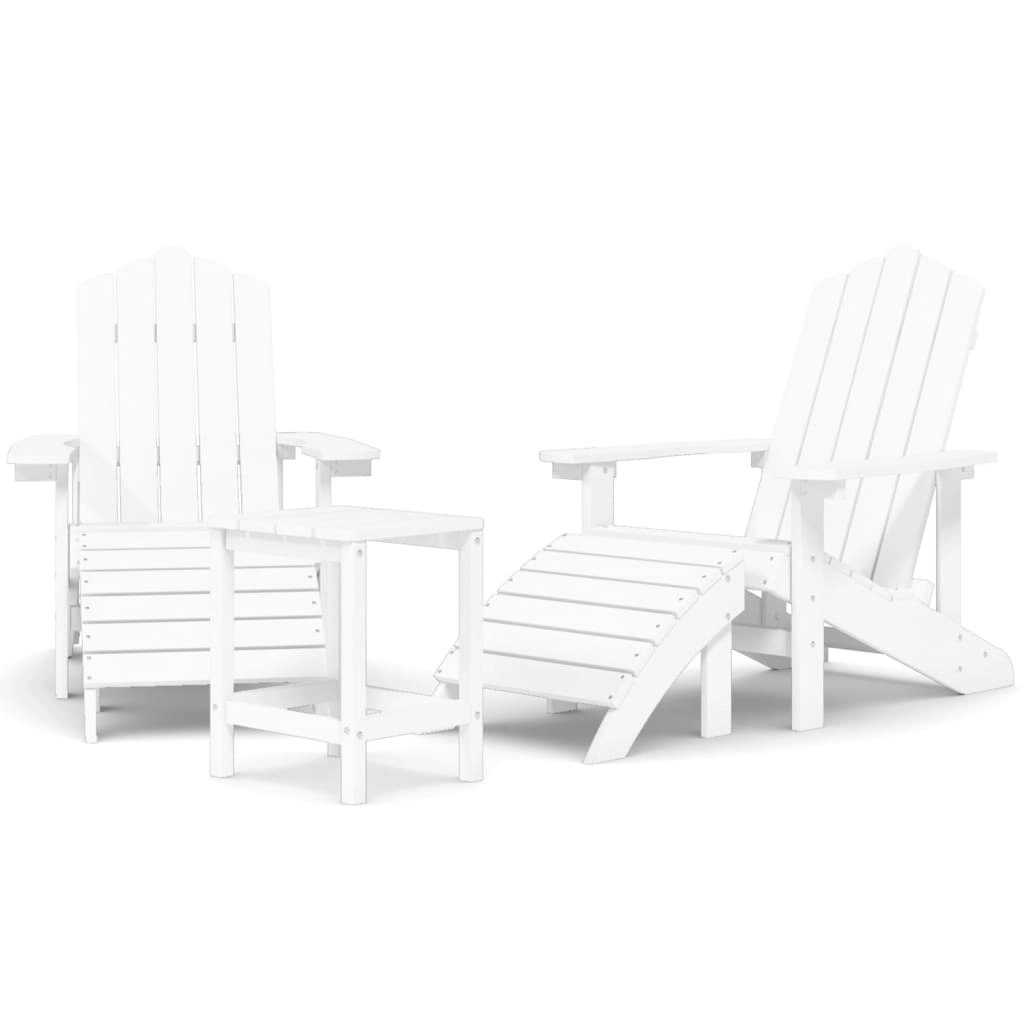 Garden Adirondack Chairs with Footstool & Table HDPE White 3095712