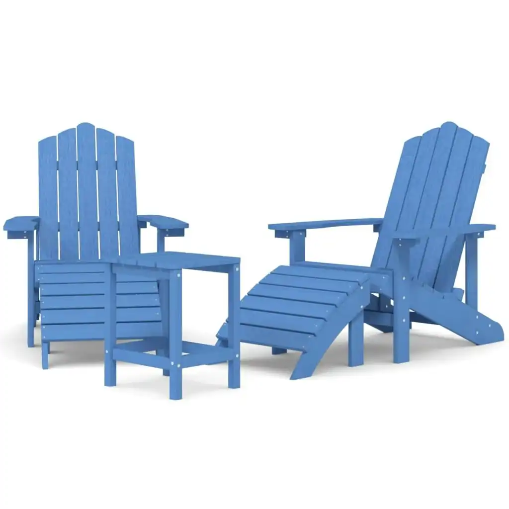 Garden Adirondack Chairs with Footstool & Table HDPE Aqua Blue 3095715