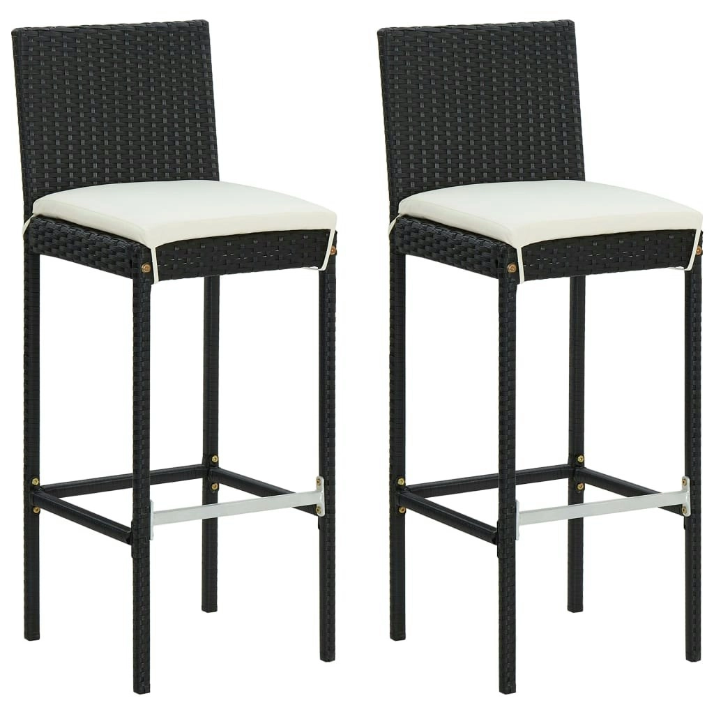 Garden Bar Stools with Cushions 2 pcs Black Poly Rattan 313435