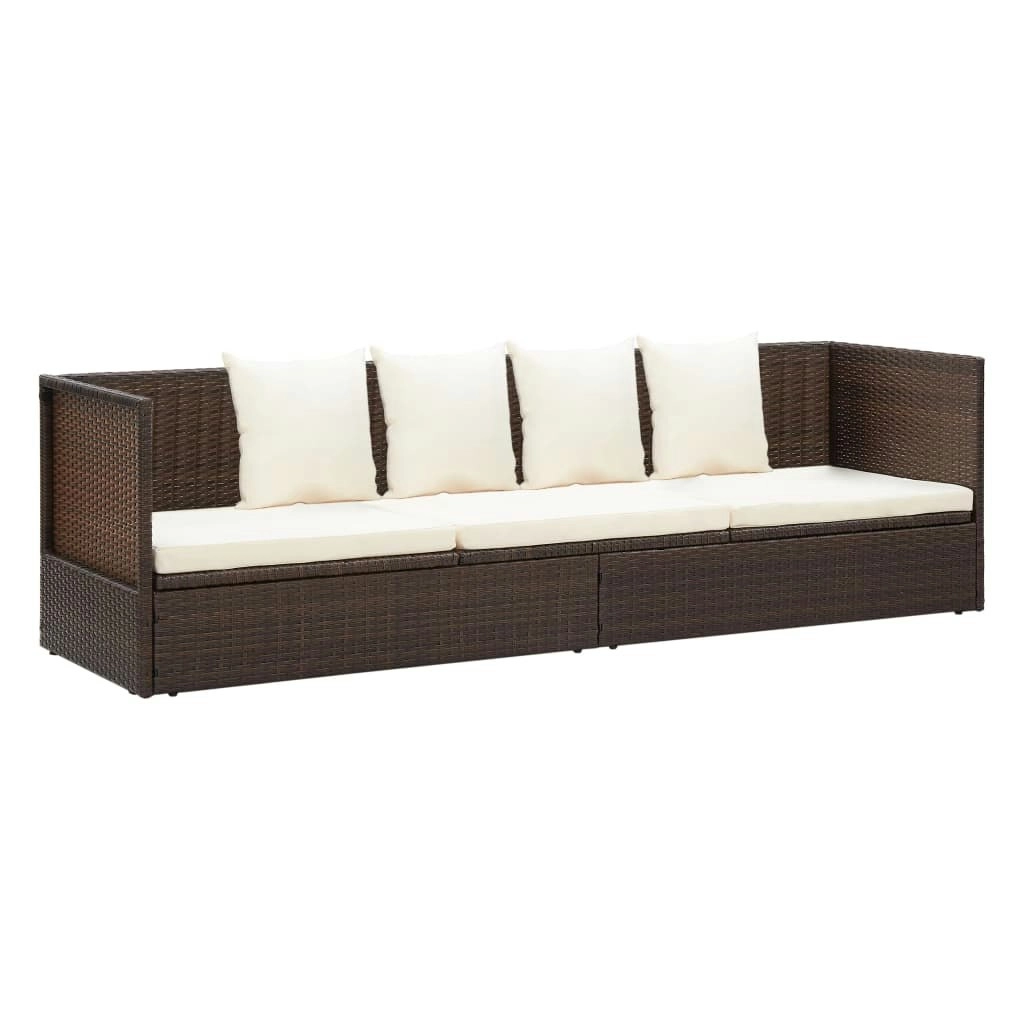 Garden Bed with Cushion & Pillows Poly Rattan Brown 49392