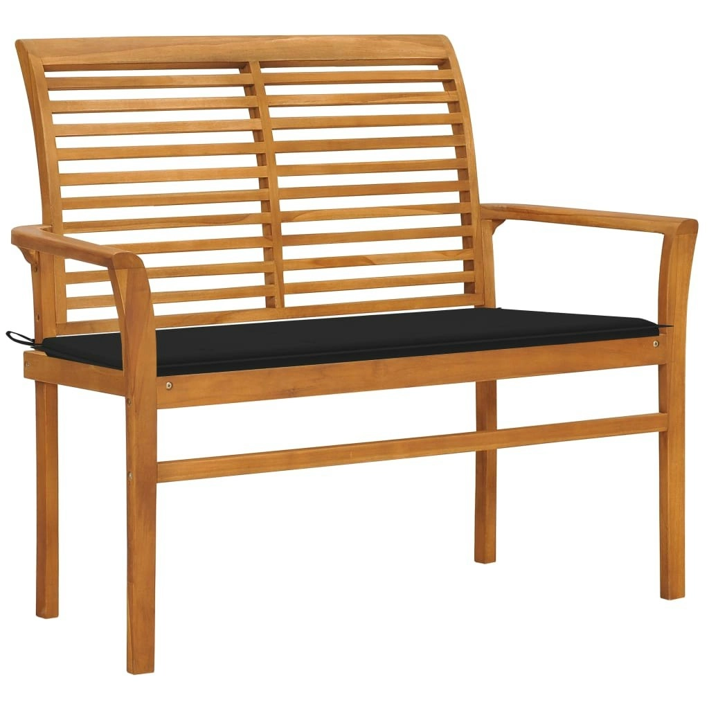 Garden Bench with Black Cushion 112 cm Solid Teak Wood 3062656