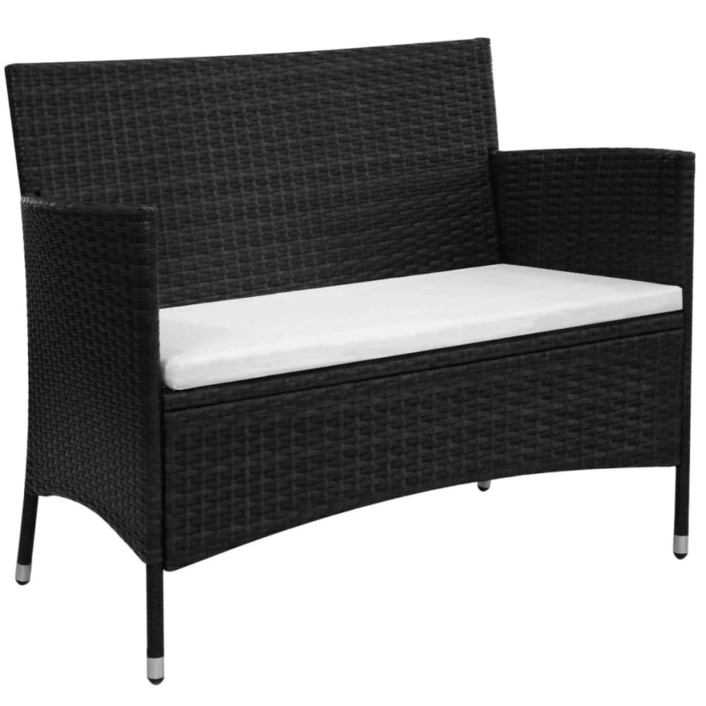 Garden Bench with Cushion Poly Rattan Black 49118