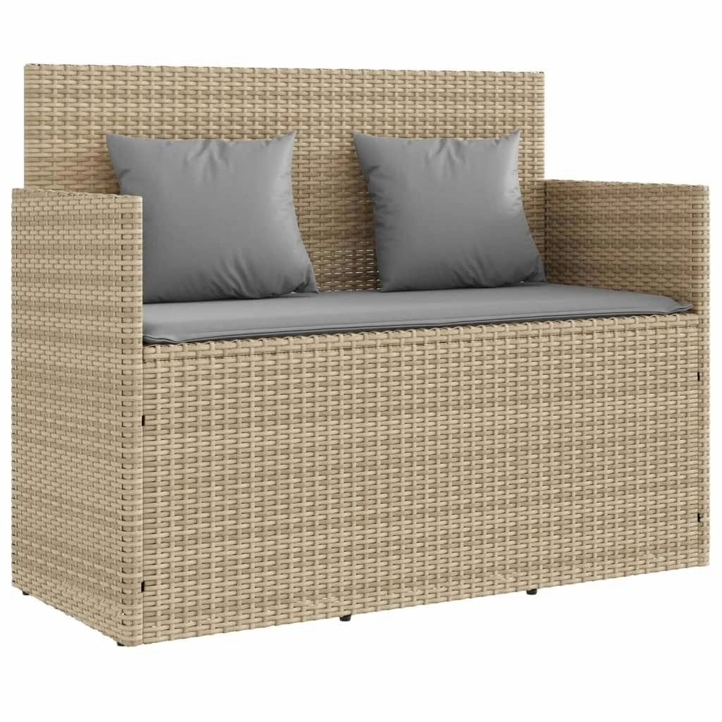 Garden Bench with Cushions Beige Poly Rattan 365765