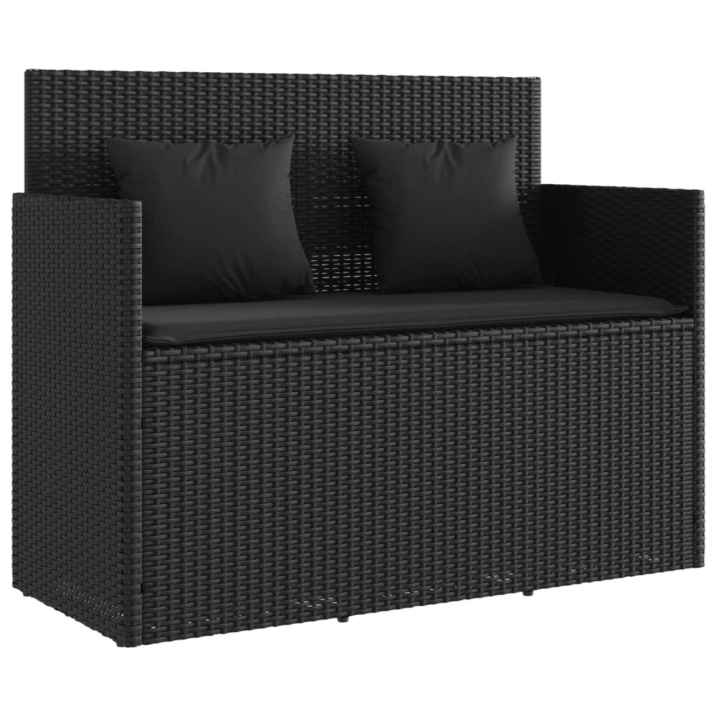 Garden Bench with Cushions Black Poly Rattan 365761