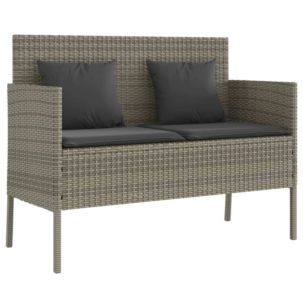 Garden Bench with Cushions Grey Poly Rattan 365773