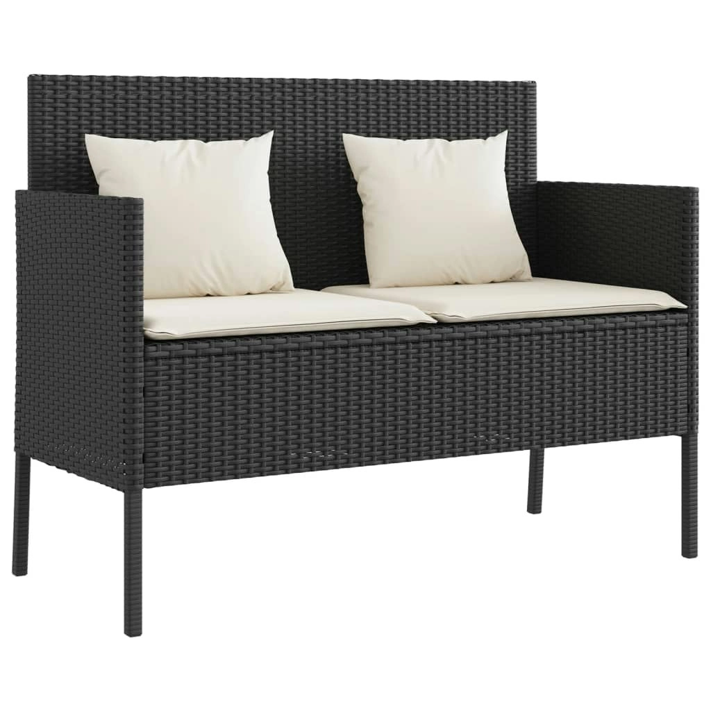 Garden Bench with Cushions Black Poly Rattan 365770