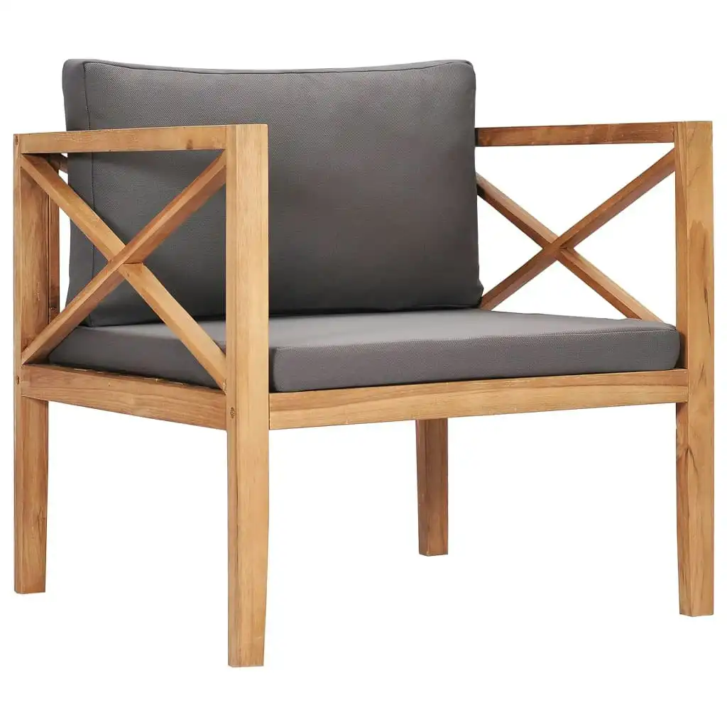 Garden Chair with Grey Cushions Solid Wood Teak 49371