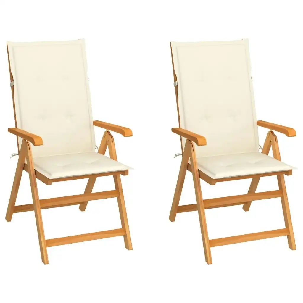 Garden Chairs 2 pcs with Cream Cushions Solid Teak Wood 3062378