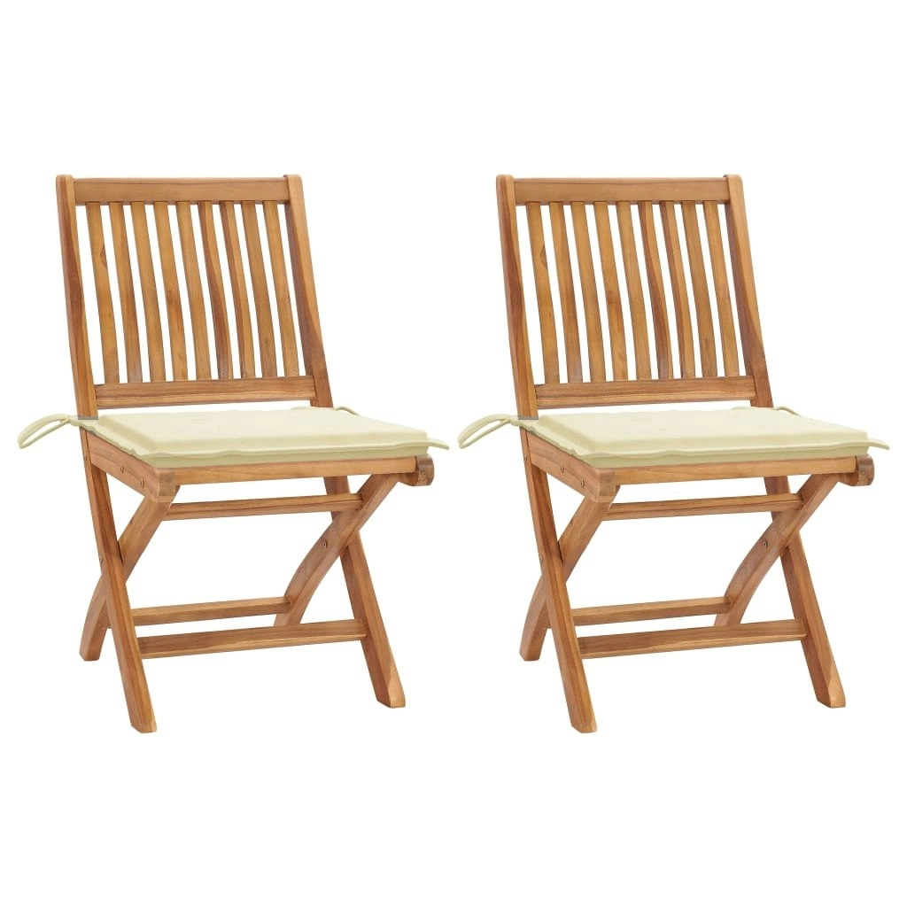 Garden Chairs 2 pcs with Cream Cushions Solid Teak Wood 3062435