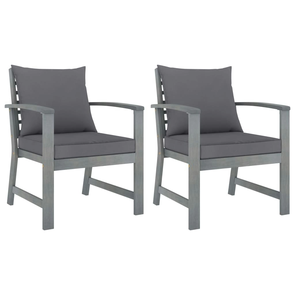 Garden Chairs 2 pcs with Dark Grey Cushions Solid Acacia Wood 311827