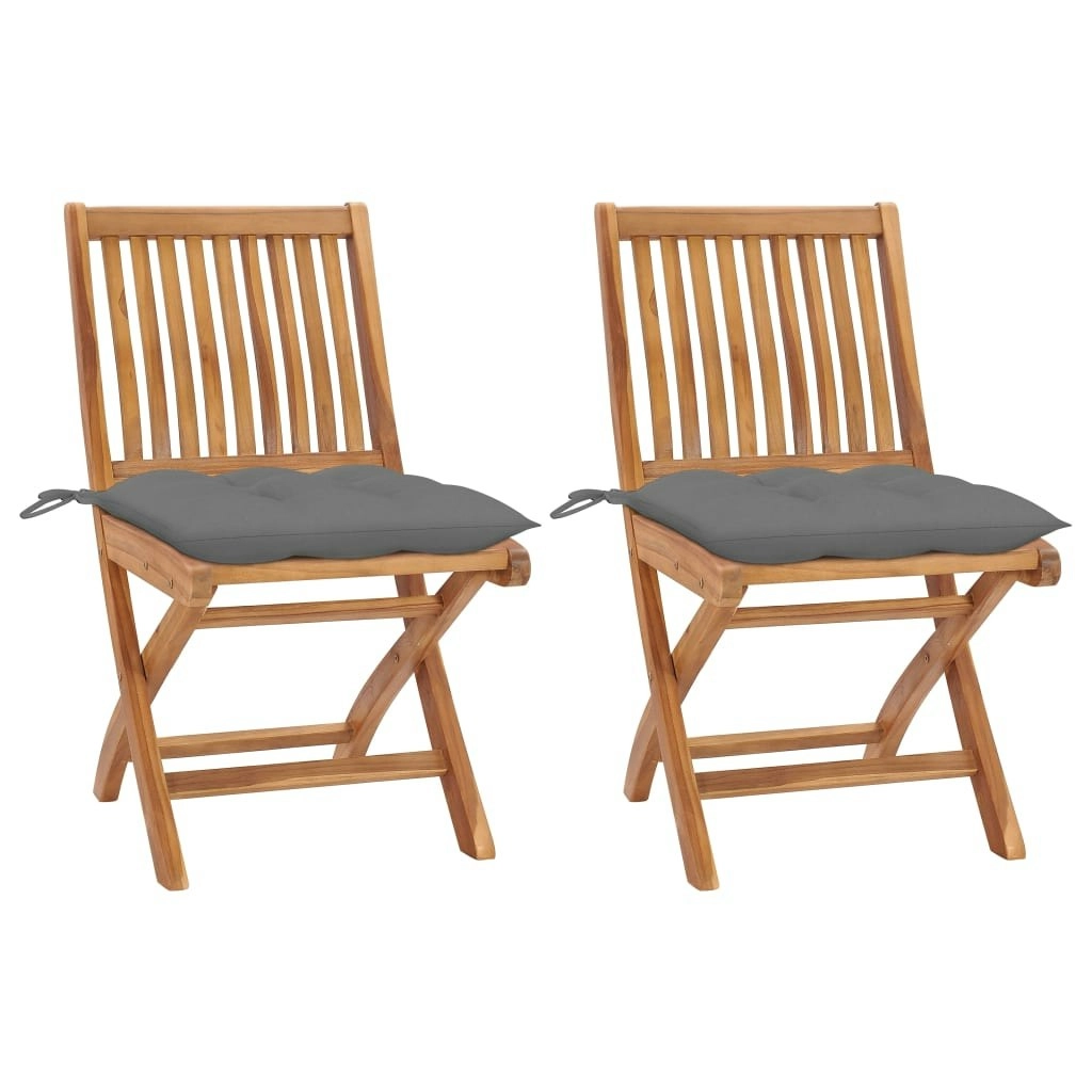 Garden Chairs 2 pcs with Grey Cushions Solid Teak Wood 3062449