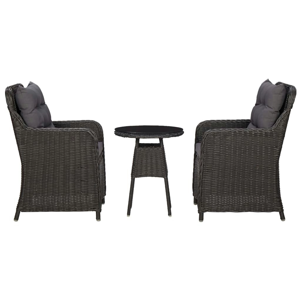 Garden Chairs 2 pcs with Tea Table Poly Rattan Black 46550