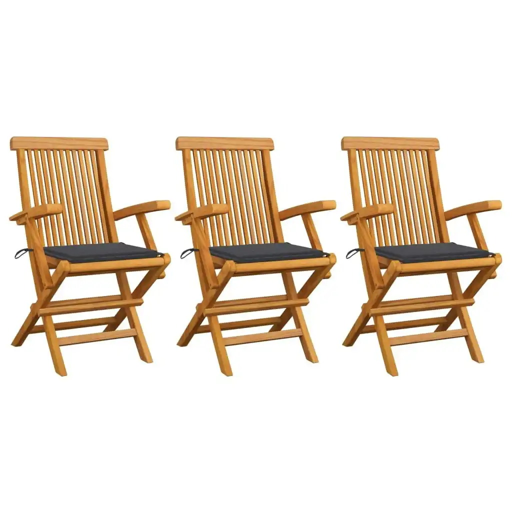 Garden Chairs with Anthracite Cushions 3 pcs Solid Teak Wood 3062514