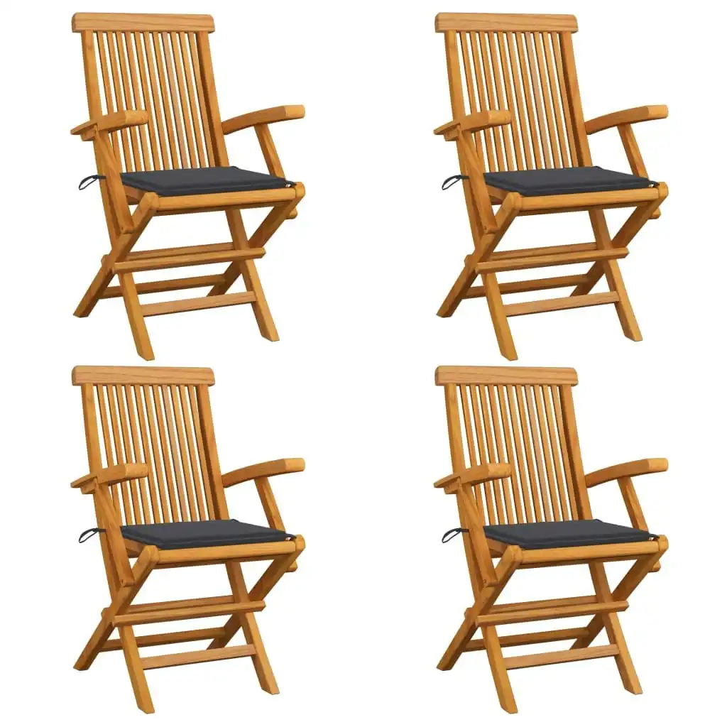 Garden Chairs with Anthracite Cushions 4 pcs Solid Teak Wood 3065617