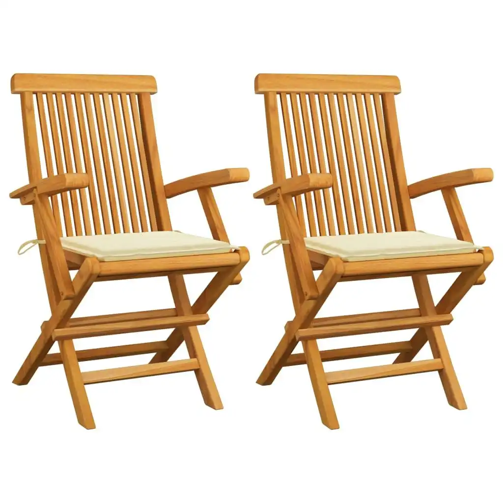 Garden Chairs with Cream Cushions 2 pcs Solid Teak Wood 3062489