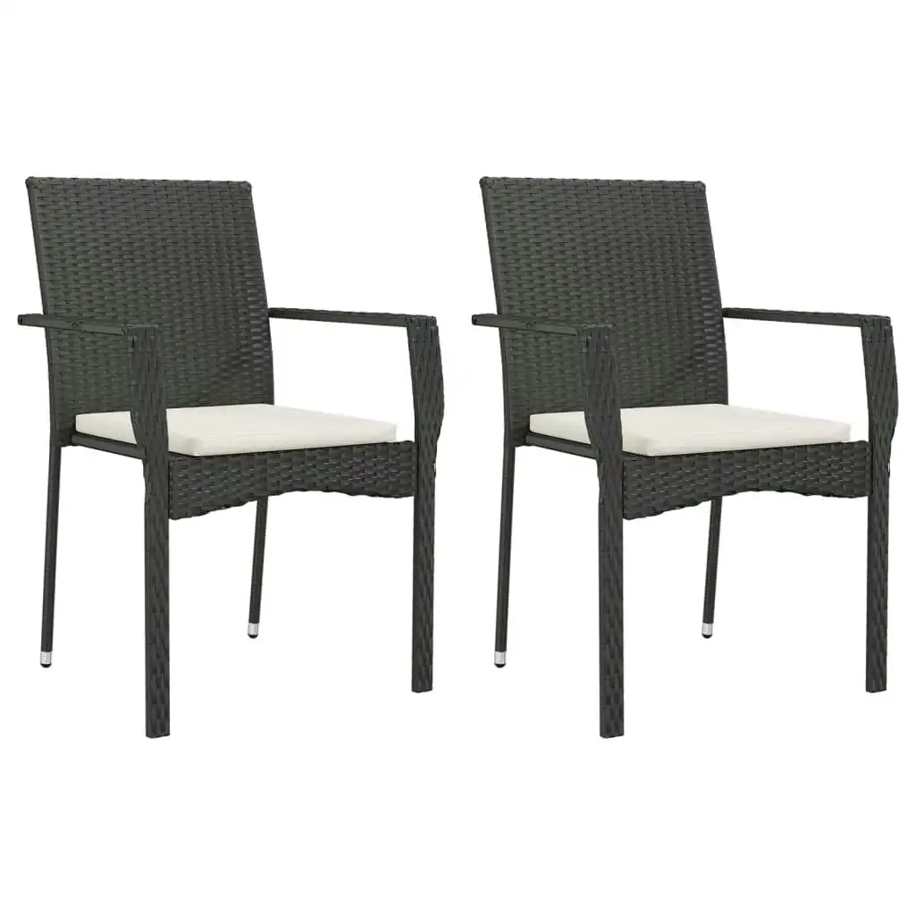 Garden Chairs with Cushions 2 pcs Poly Rattan Black 319881