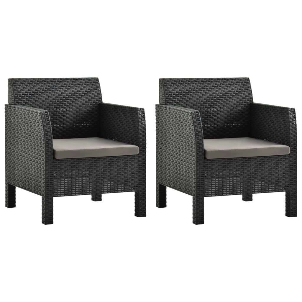 Garden Chairs with Cushions 2 pcs PP Rattan Anthracite 3079666