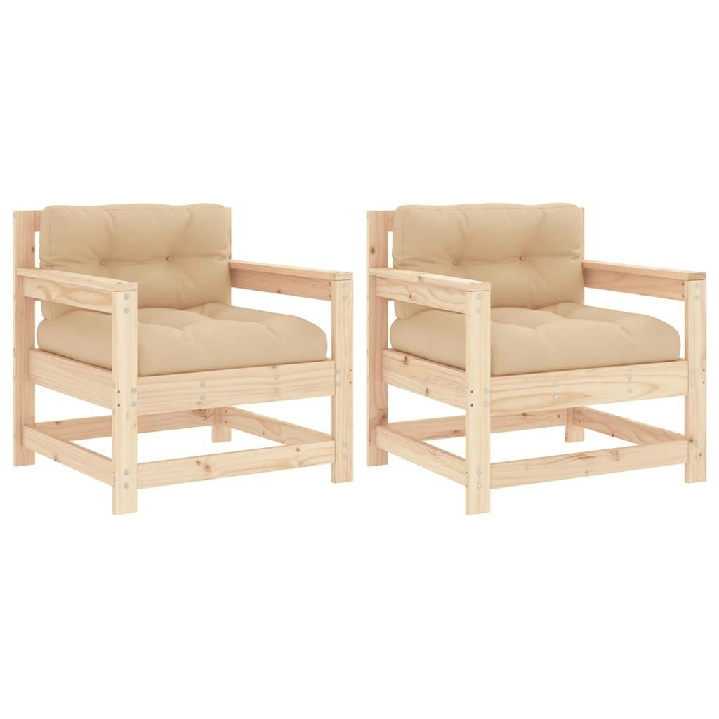 Garden Chairs with Cushions 2 pcs Solid Wood Pine 825562