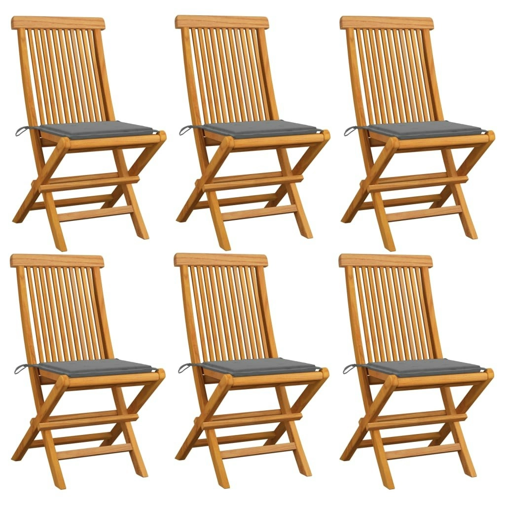 Garden Chairs with Grey Cushions 6 pcs Solid Teak Wood 3065591