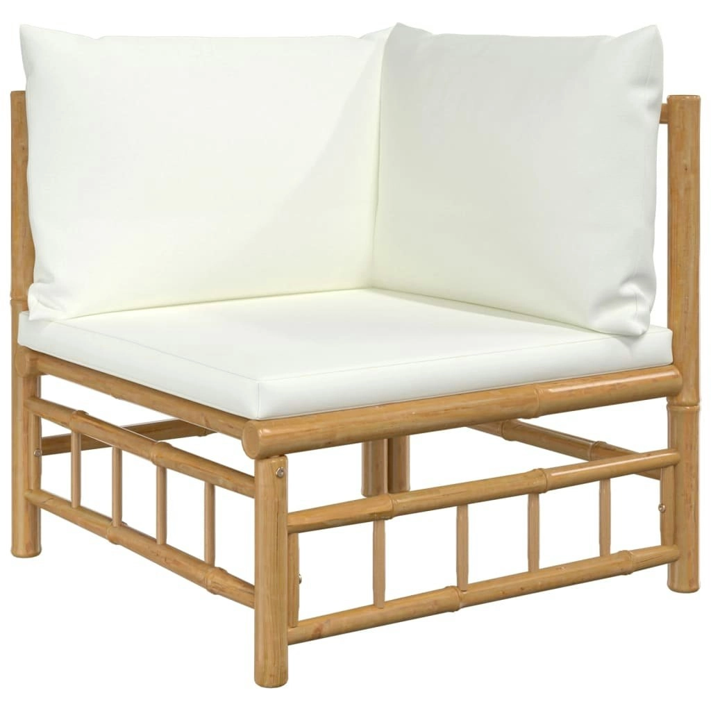 Garden Corner Sofa with Cream White Cushions Bamboo 362300