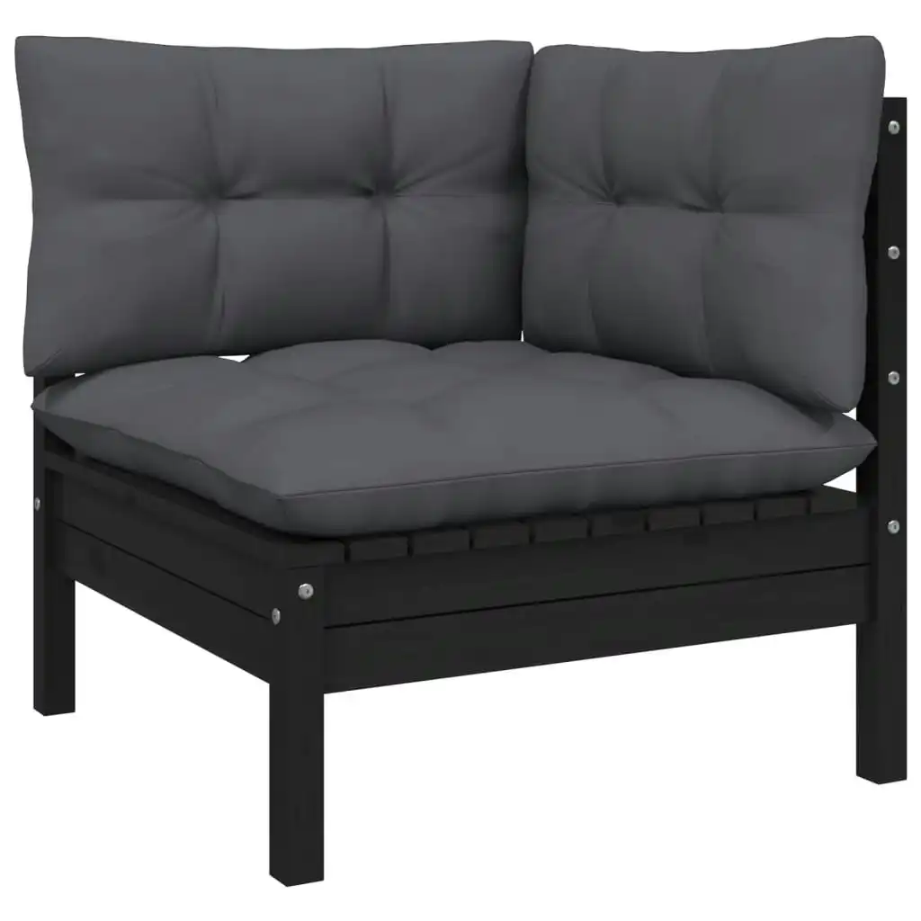 Garden Corner Sofa with Cushions Black Solid Pinewood 806632