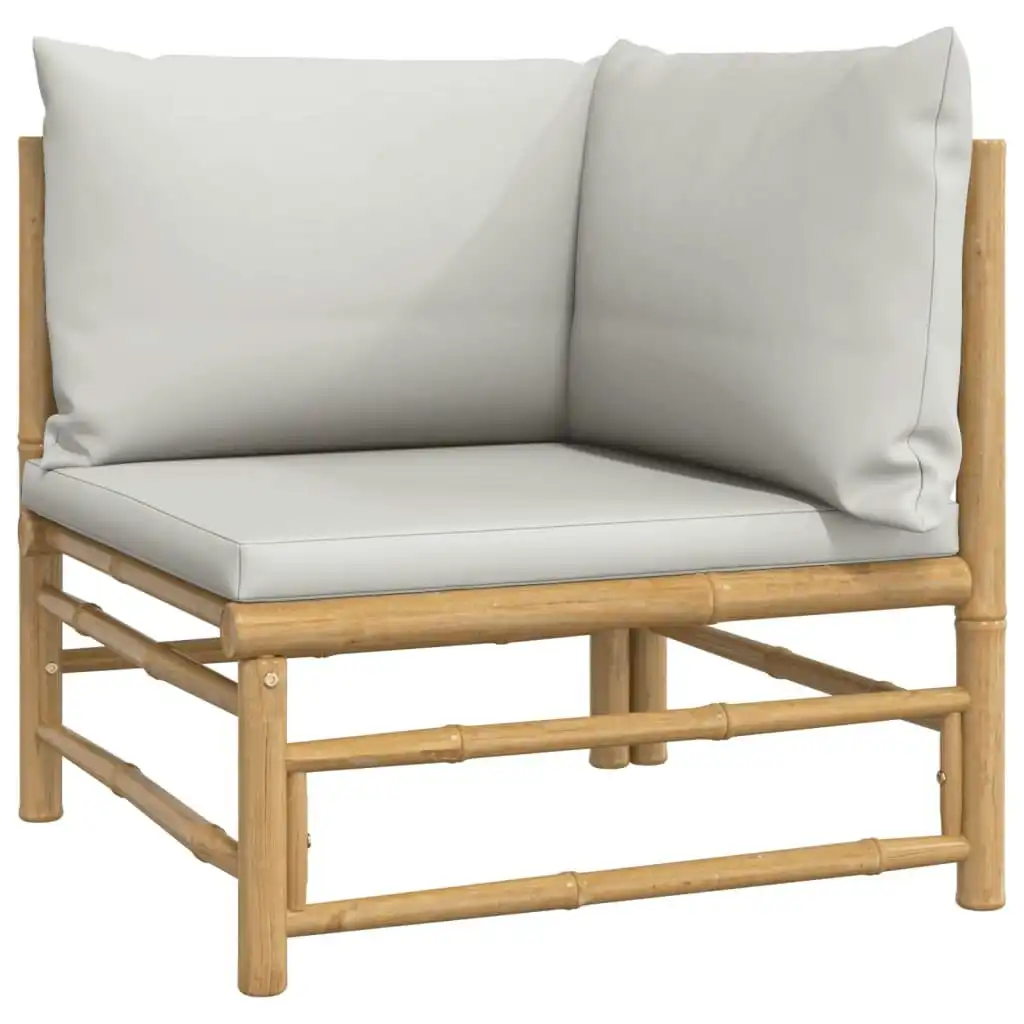 Garden Corner Sofa with Light Grey Cushions Bamboo 362278