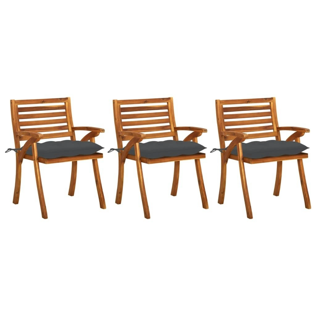 Garden Dining Chairs with Cushions 3 pcs Solid Acacia Wood 3060826