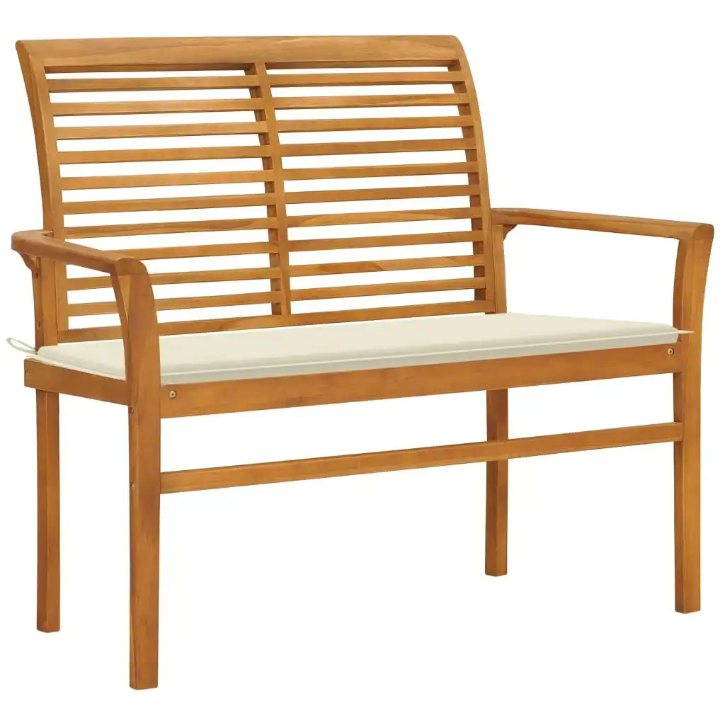 Garden Bench with Cream Cushion 112 cm Solid Teak Wood 3062651