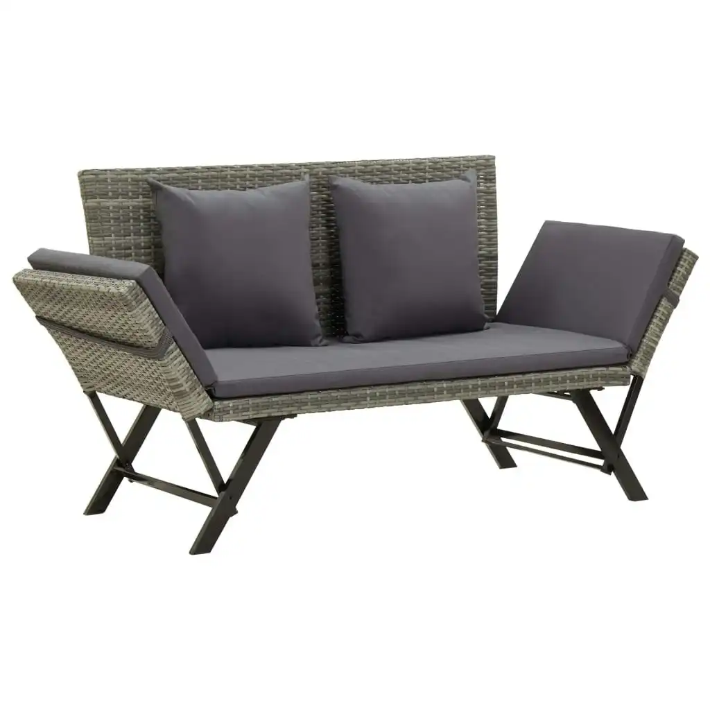 Garden Bench with Cushions 176 cm Grey Poly Rattan 46232