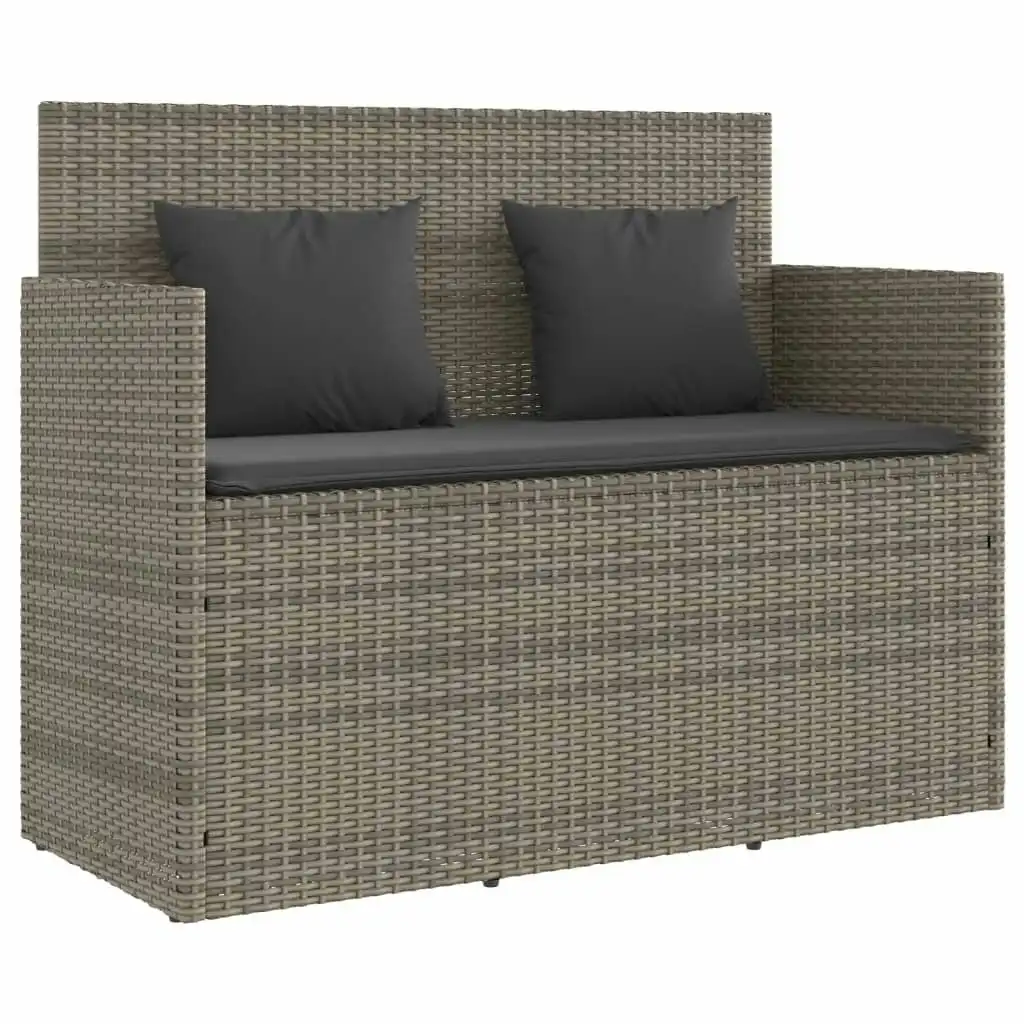 Garden Bench with Cushions Grey Poly Rattan 365763