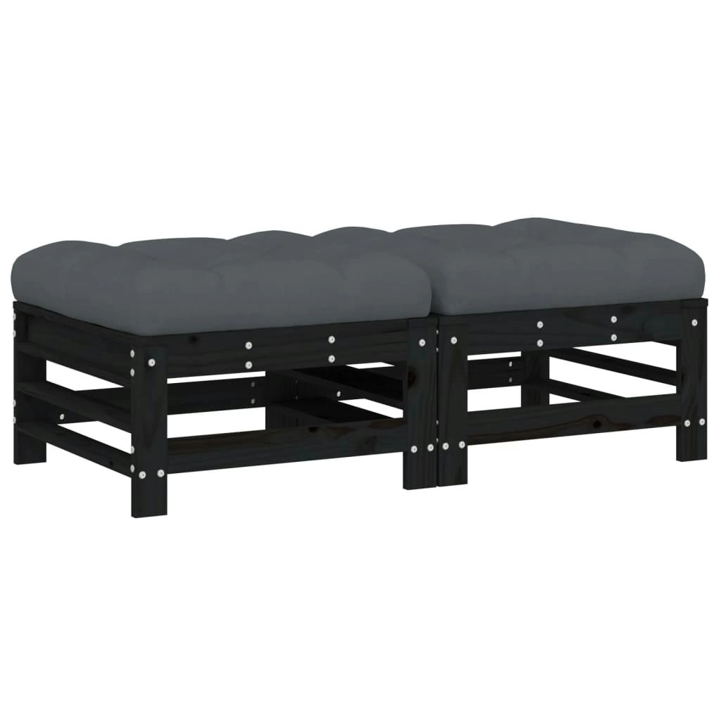 Garden Footstools with Cushions 2pcs Black Solid Wood Pine 825699