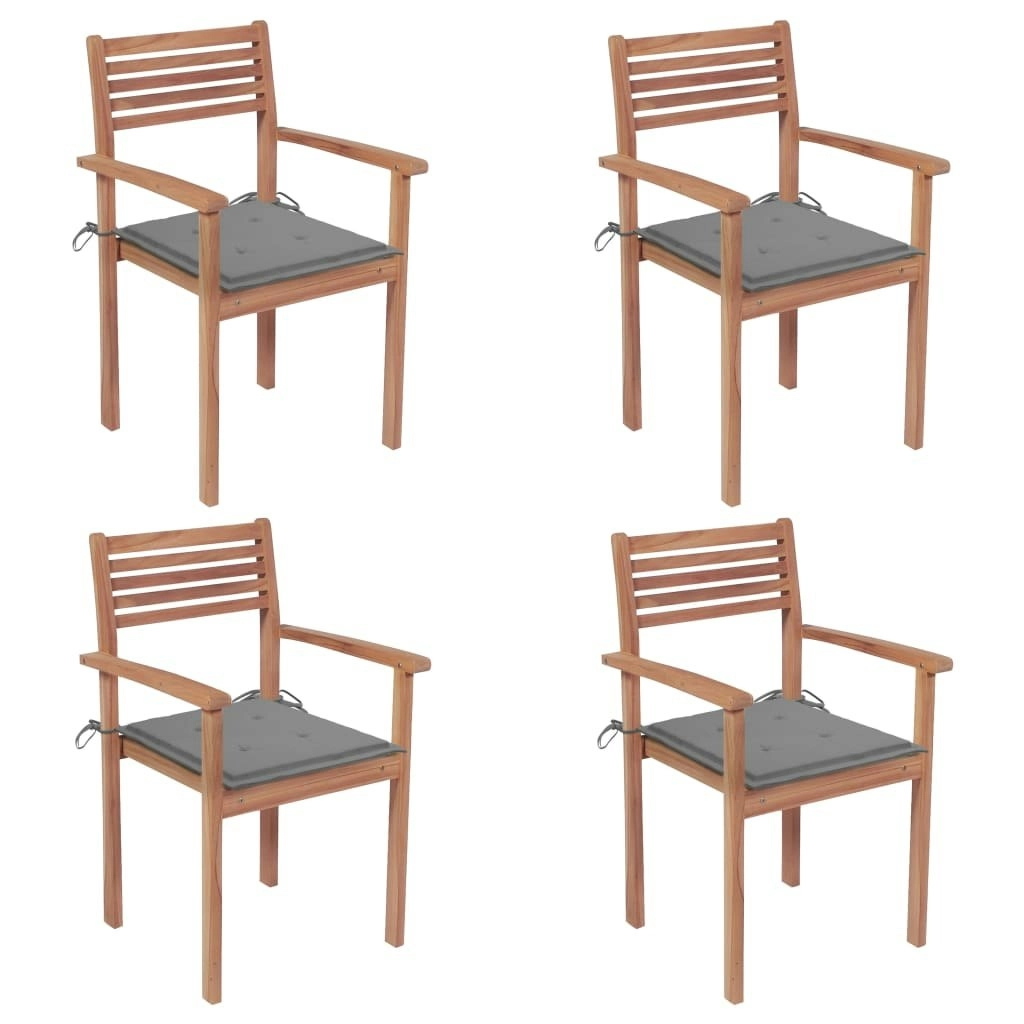 Garden Chairs 4 pcs with Grey Cushions Solid Teak Wood 3062290