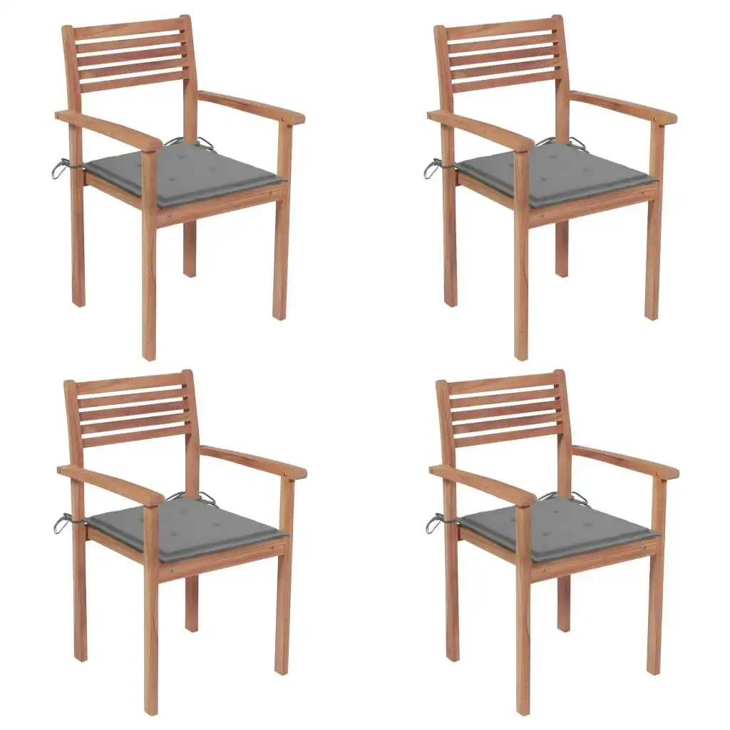 Garden Chairs 4 pcs with Grey Cushions Solid Teak Wood 3062290