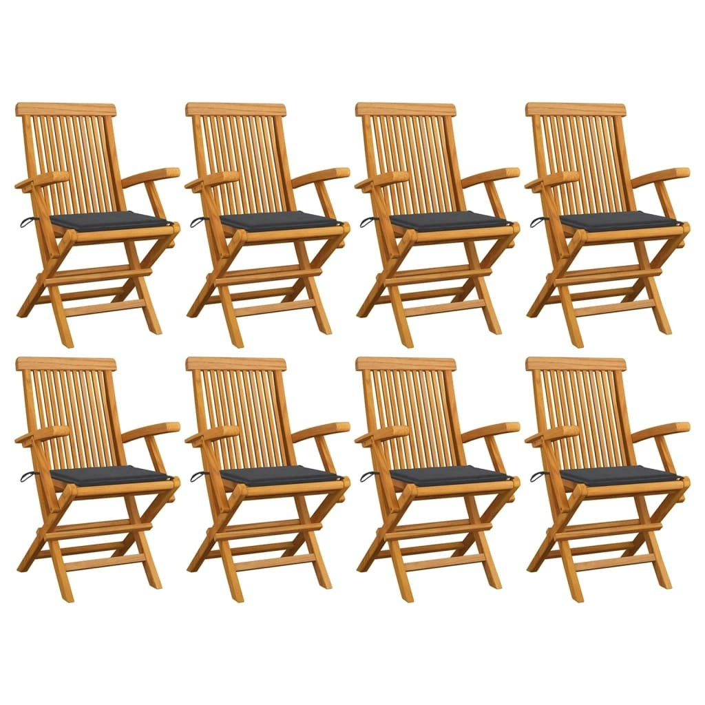 Garden Chairs with Anthracite Cushions 8 pcs Solid Teak Wood 3072889