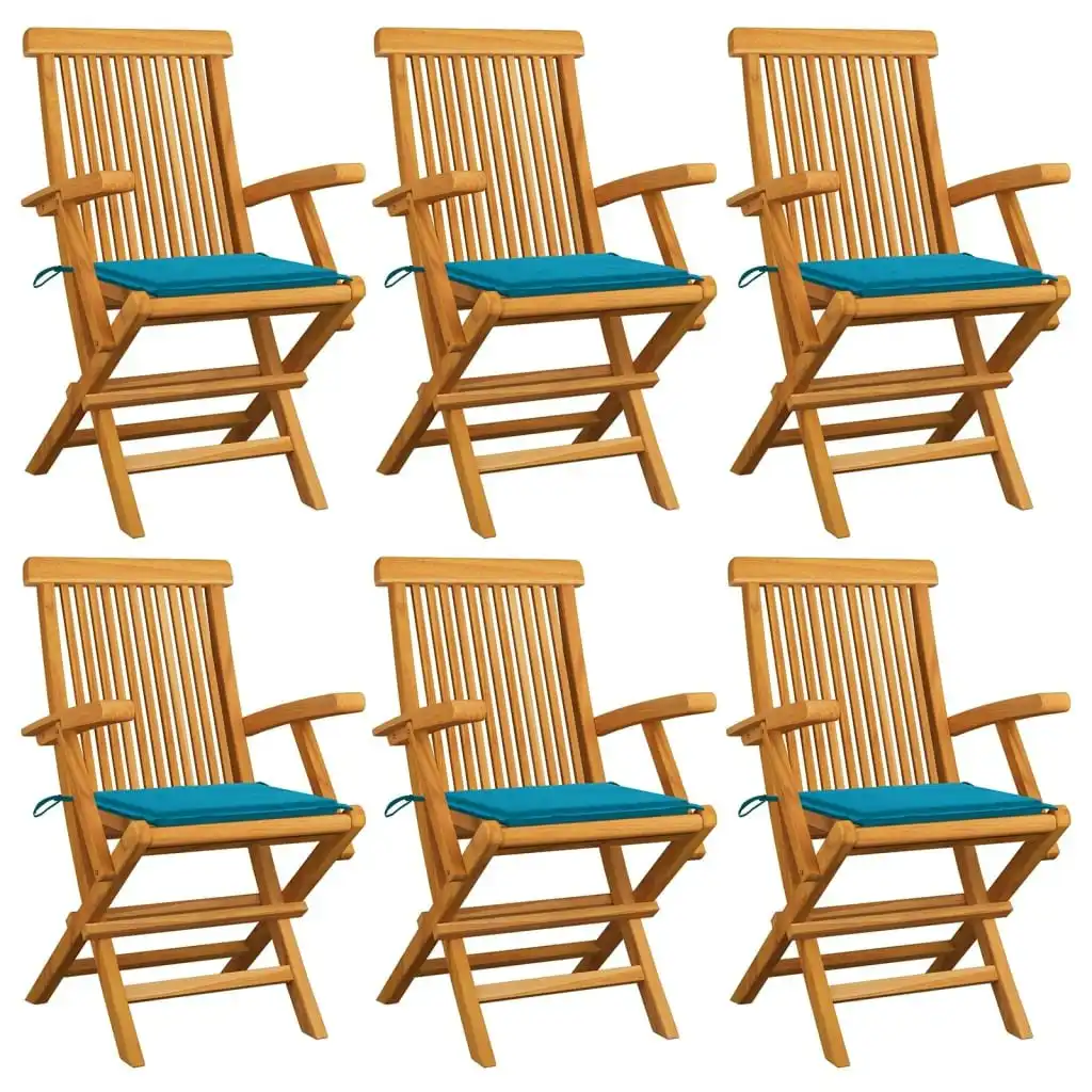 Garden Chairs with Blue Cushions 6 pcs Solid Teak Wood 3062545