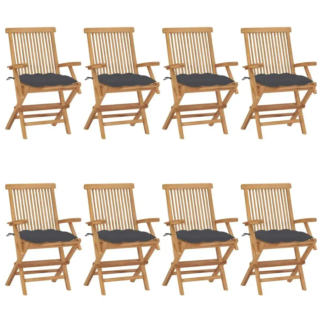 Garden Chairs with Anthracite Cushions 8 pcs Solid Teak Wood 3072904