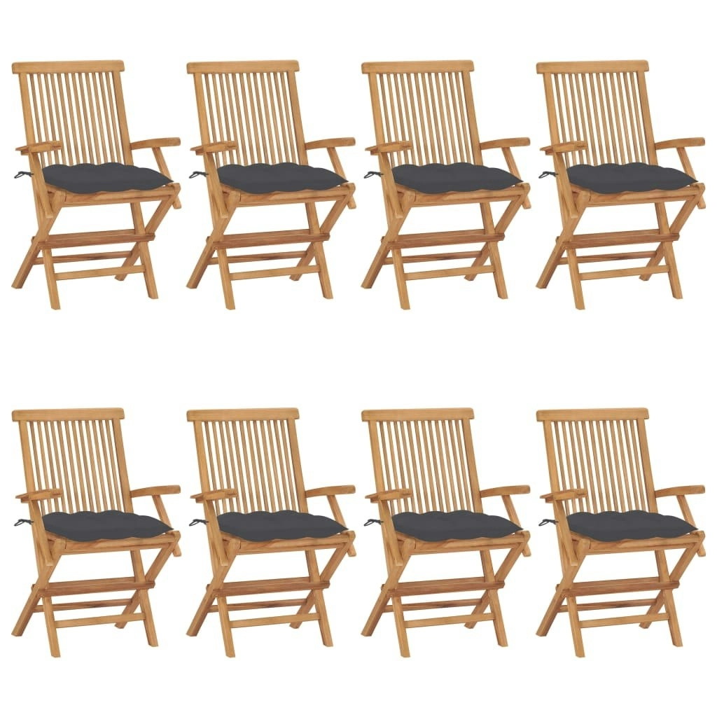 Garden Chairs with Anthracite Cushions 8 pcs Solid Teak Wood 3072904