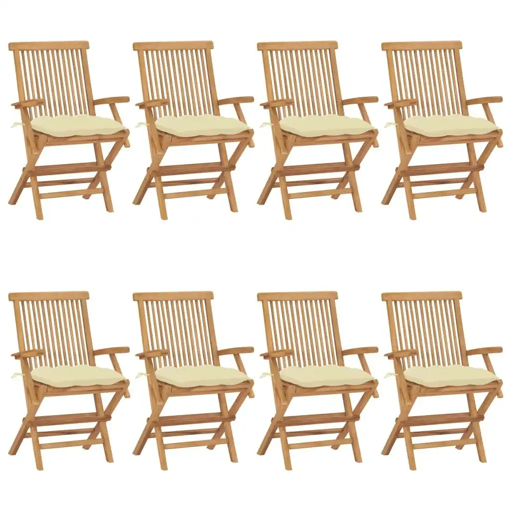 Garden Chairs with Cream White Cushions 8 pcs Solid Teak Wood 3072906