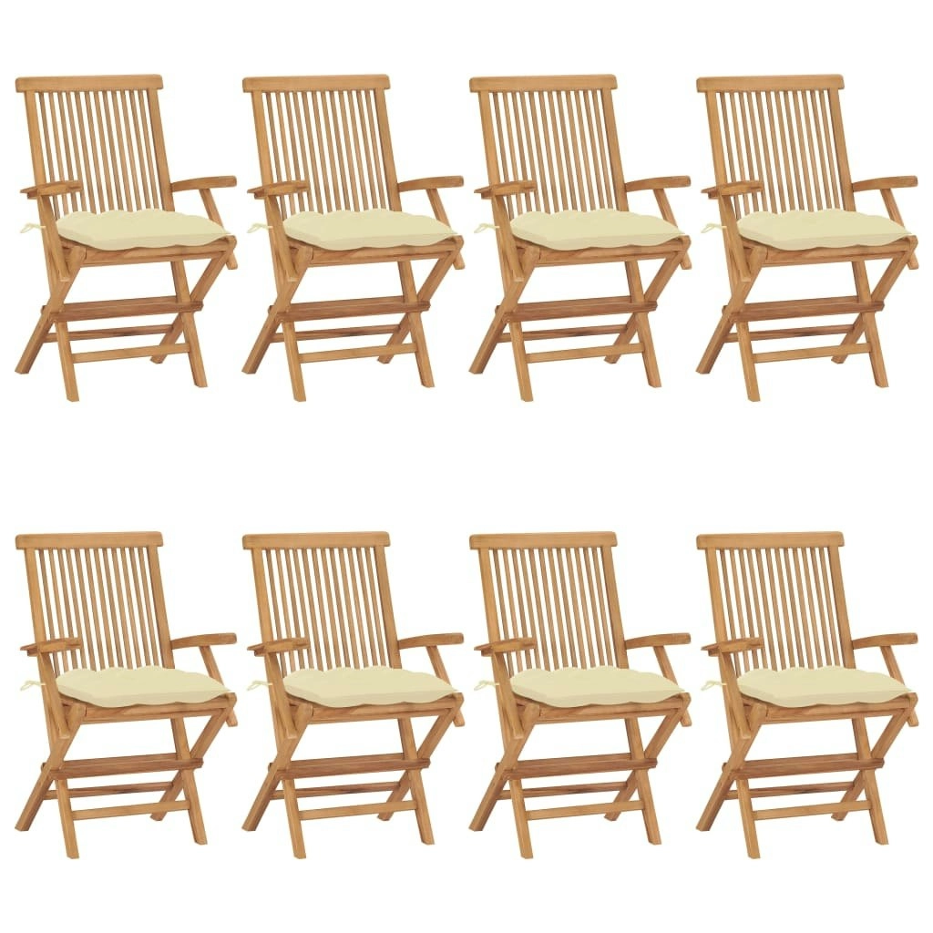 Garden Chairs with Cream White Cushions 8 pcs Solid Teak Wood 3072906