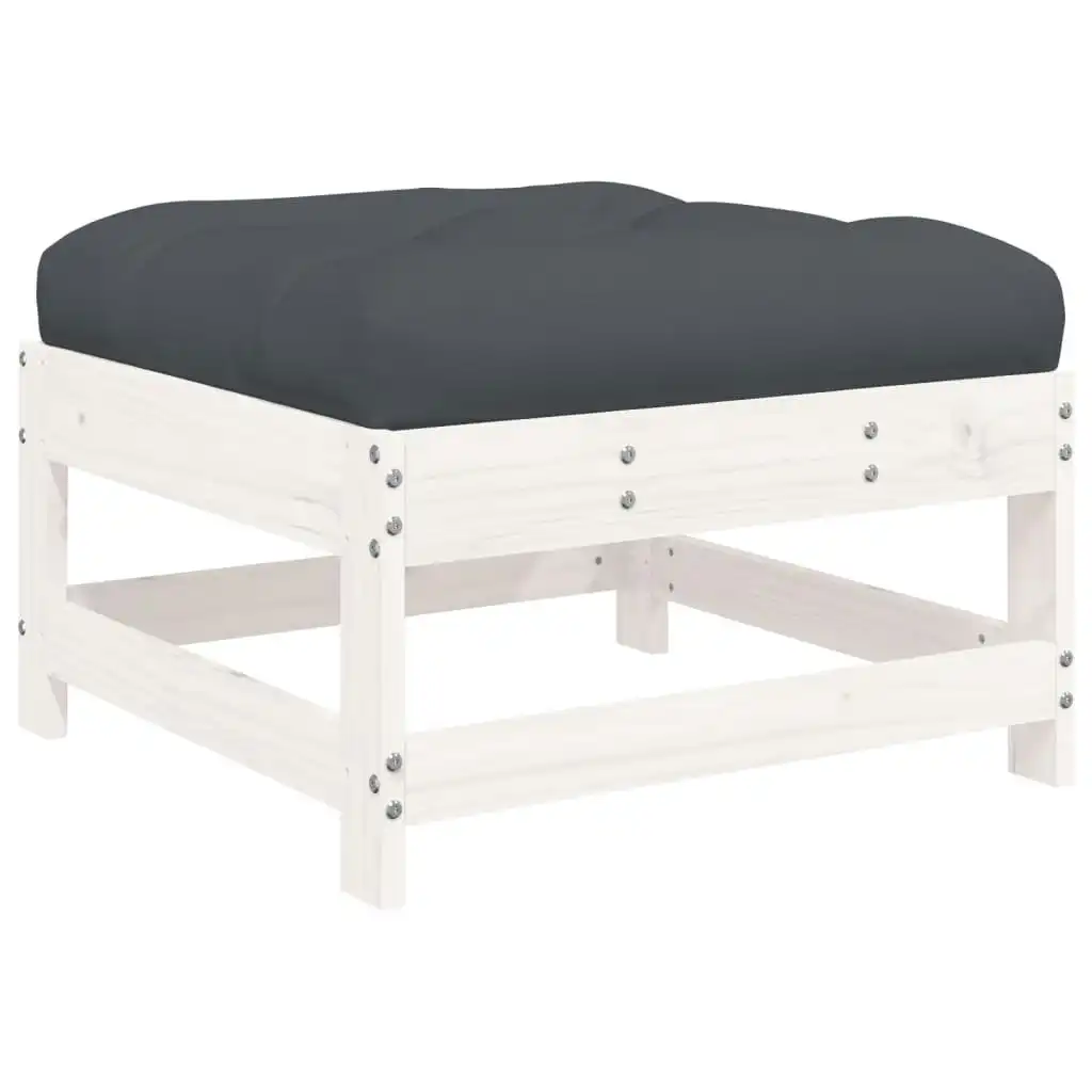 Garden Footstool with Cushion White Solid Wood Pine 825556